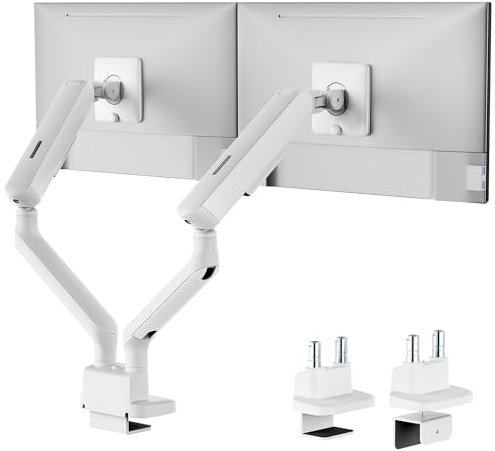 monTEK Dual Monitor Arm for 17-35 Screens | Mechanical Spring, Each Holds up to 12kg (26.4lbs), C Clamp/Grommet Desk Mount, VESA 75/100mm, Adjustable Monitors Desk Mount