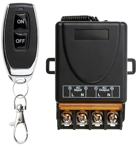 Interruptor de Control Remoto Inalámbrico,220v 30A 433mhz Relé Receptor Kit | Control Remoto Para Bomba De Riego Exterior Portón Negro Caravanas Persiana Luces Bomba Sistemas de Seguridad,100m
