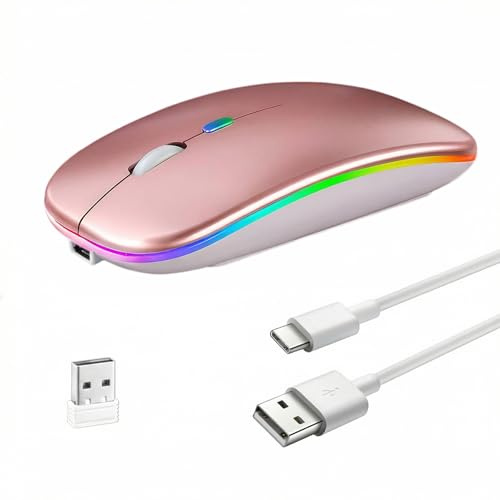 Mouse wireless Bluetooth per Apple MacBook Pro/Air/Mac/iPad ricaricabile | Bluetooth 5.2+USB C+USB A Dual Mode 2.4GHz DPI ottico 800/1200/1600 LED Silenzioso Click per Laptop Chromebook Computer Rosa