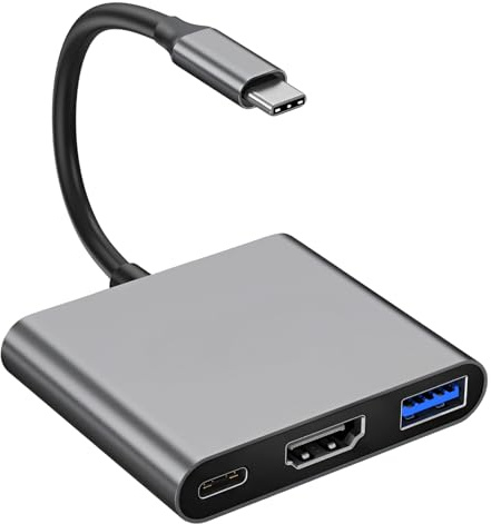 Adaptador USB C a HDMI 3 en 1 USB C Hub con 4K@30Hz HDMI USB 3.0 PD 100W Carga Rápida, Hub Tipo C a HDMI Compatible con MacBook Pro/Air iPad Laptop Samsung HP Surface