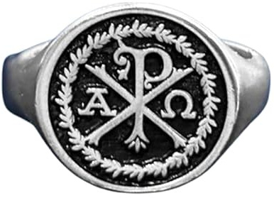WORLD WIDE GEMS Chi-Rho Cross Alpha-Omega-Ring, orientalisch, christlich, religiös, kleiner Fingerring, Geschenk zur Taufe und Ihn, Ringgröße 5-12,5, vergoldet, 15x15mm, Sterling Silber, Kein