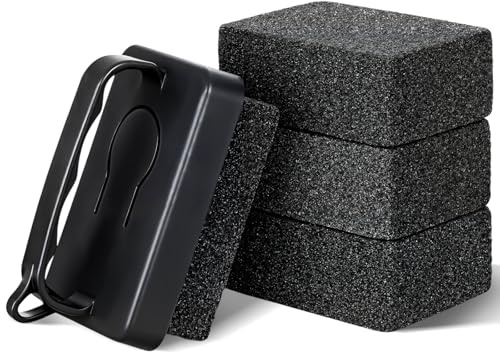 Zhehao 4 Pack Heavy Duty Grill Cleaner Brick, Griddle Stone 3.9 x 2.8 x 1.6 Inches Grill Cleaner with Handle, Pumice Stone for Cleaning Removing Stains, BBQ, Flat Tops, Swimming Pool, Sink