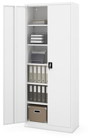 Jan Nowak Aktenschrank Büroschrank Metall hoch, abschließbar, 220x90x40 cm | Dokumentenschrank, Werkstattschrank, Ordnerschrank mit 5 Fachböden je 60 kg, abschließbar, Wandmontage, 220x90x40 cm