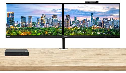 Lenovo ThinkVision T22v 1920 x 1080 LED FHD LCD, 2-Pack Bundle with T22i, HDMI, VGA, DisplayPort, Webcam, Speaker, Microphone, Dual Monitor Stand, and USB-C Multiport Dock