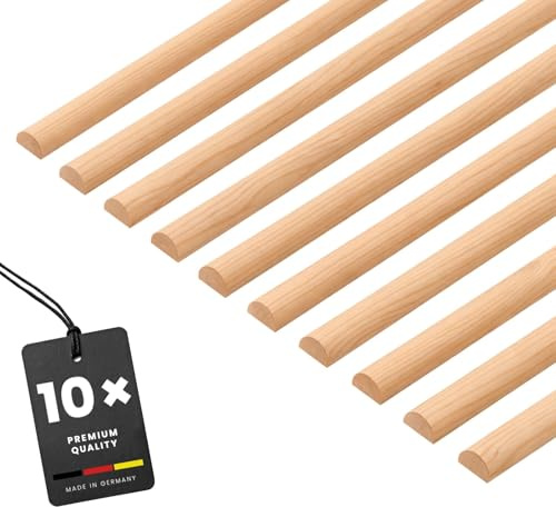 KGM Holzstäbe - Kiefer Halbrundstab - Roh - 900 x 20 x 10 mm - 10 Stk. | Massivholz, unbehandelt, glatte Oberfläche, überstreichbar, Rundholz für Modellbau & Basteln, lösemittelfrei, kürzbar