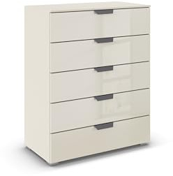 Rauch Möbel ADITIO, Kommode, Farbe Glas Beige, Breite 80 cm | Highboard im modernen Look, 5 Schubladen, Glasfront, Soft-Close-Funktion, für Schlafzimmer, Gästezimmer, Wohnzimmer, Flur