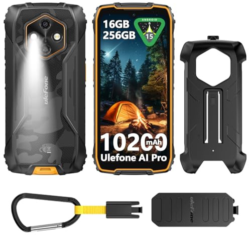 RugKing 4 Pro Movil Resistente 10200mAh, Android 15 AI Smartphone 16GB+256GB/SD-2TB 6,56”120Hz Teléfono, Cámara 48MP+8MP Móvil irrompible, 120LM Super Torch/3-Slots/IP68/IP69K/OTG/NFC/GPS Naranja