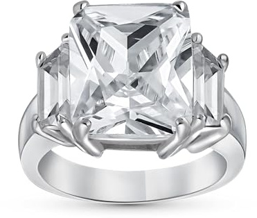 Art Deco Stil .925 Sterling Silber 8Ctw Aaa Cz Rechteck Emerald Cut Cocktail Statement Verlobungsring Für Frauen Cubic Zirconia Baguette Side Stones
