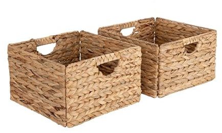 Seville Classics Panier à Linge Portable tissé à la Main avec poignées de Transport, Rangement Domestique pour vêtements, draps, Jouets, Jacinthe d'eau, rectangulaire (Lot de 2)