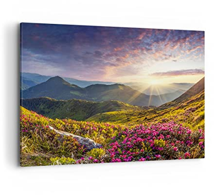 Bilder auf Leinwand 100x70cm Leinwandbild Gebirge Wiese Landschaft Wald Groß Wanddeko Bild Schlafzimmer Küche Deko Wandbilder Dekoration Wohnzimmer Wall Decor Canvas Wand Kunstdruck Art AA100x70-3152