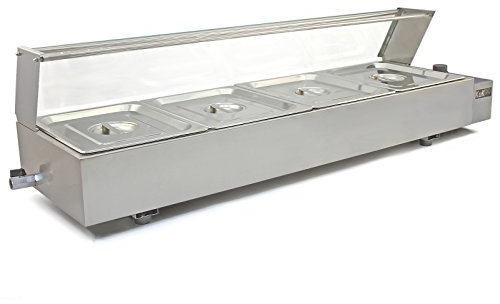 Vitrina Calienta Comida Eléctrica+4 Sártenes con Tapas de Acero Inoxidable (Capacidad 4 x 5.5L) Incluidas Calientaplatos Servidor Buffet Comida Caliente 2 Años Garantía para Cocinas Restaurantes Bares