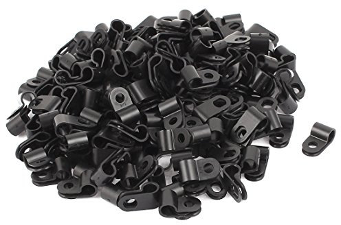 sourcing map 200Pcs Black Plastic R Type Cable Clip Clamp for 6mm Dia Wire Hose