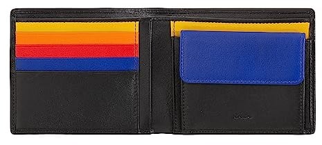 DUDU Bunte Herrenbrieftasche RFID aus Nappaleder mit Münzfach und Kartensteckfächer Schwarz