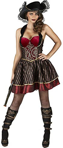 DEGUISE TOI - Déguisement Pirate baroque rouge et noir femme - Robe - Chapeau - L - Rouge - Déguisements adultes - 100% Polyester - Lavable à la main - Carnaval