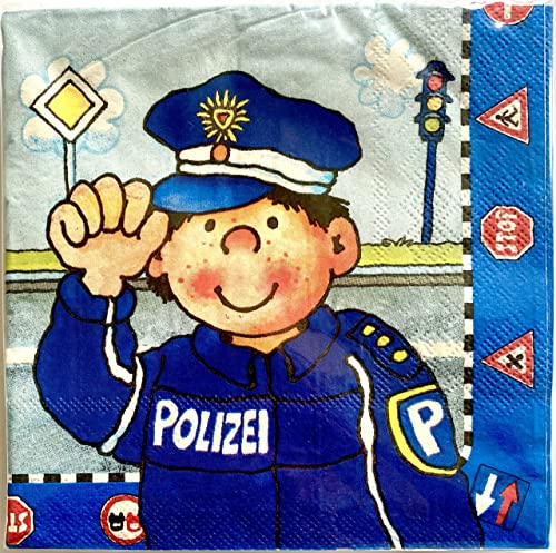 20 Papier-Servietten * POLIZEI - PAUL DER POLIZIST * für Kindergeburtstag und Mottoparty // Kinder Geburtstag Police Polizeiauto