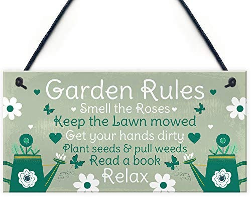 RED OCEAN Garden Rules Novelty Hanging Plaque Summer House Sign Garden Shed Sign Keepsake Gift