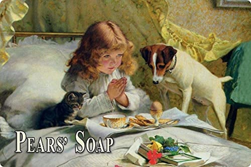 Blechschild 20x30cm gewölbt Pears Soap Mädchen Katze Hund Seife Deko Geschenk Schild