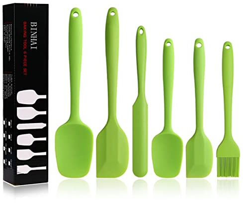 BINHAI Juego de espátulas de silicona de – Verde 6 piezas de espátula de goma antiadherente con núcleo de acero inoxidable – Espátula resistente al calor utensilios de cocina para cocinar