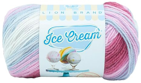 Lion Brand Yarn, Ice Cream Baby Yarn for Knitting, Crochet, and Crafts, Cherries Jubilee, 1 Pack, DK Weight Colorful Acrylic Fiber for Baby Blankets, Hats, and Sweaters