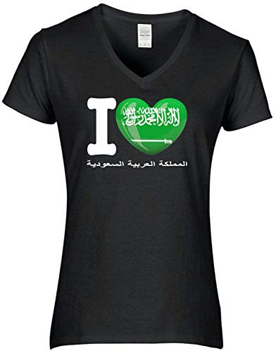 FanShirts4u Damen T-Shirt - I Love Nepal - WM Trikot Liebe Herz Heart (XL, Saudi ARABIEN arabisch/schwarz)