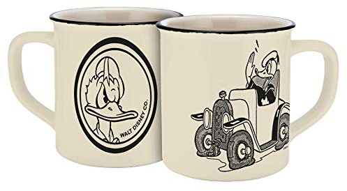 Disney Donald Duck Tazza in Auto Vintage – Crema/Nero Stampato, 100% Ceramica, Capacità ca. 400 ml.