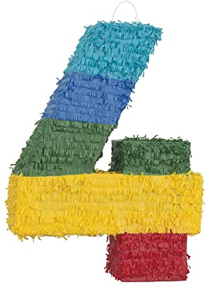 Unique 76464 Anzahl Piñata mit Zahl 4 | Regenbogenstreifen | 1 Stück, mehrfarbig