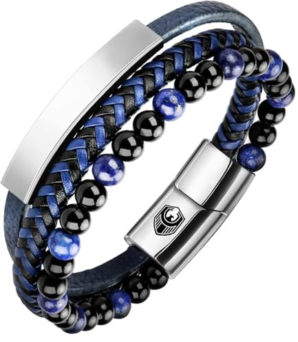 Bracciale da uomo in pelle Braccialetti da uomo con fibbia magnetica in acciaio inossidabile e scatola per gioielli, bracciale esclusivo per idea regalo da uomo