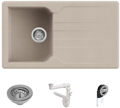 Quareco Prime 861 Lavello da Incasso Granito Avena 86x50 1 Vasca con Gocciolatoio QLP861AV