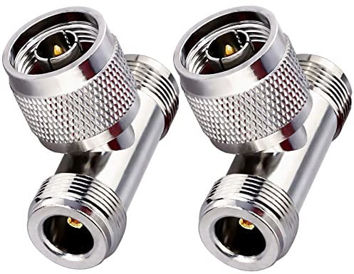 TUOLNK Lot de 2 connecteurs mâles de Type N à Double 2 connecteurs en té Femelles de Type N Adaptateur coaxial de Type N Répartiteur à 3 Voies en Forme de T pour câble d'extension Triple de Type T