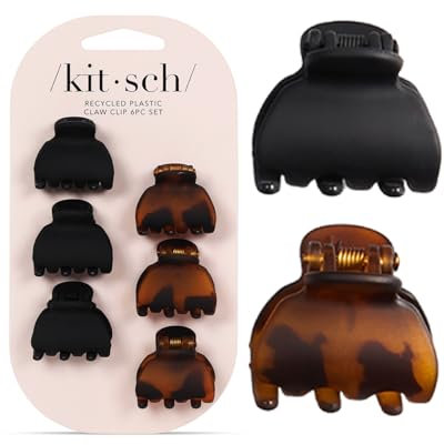 Kitsch Lot de 6 mini pinces à cheveux élégantes pour femme - Reste en place sans tirer ou s'accrocher - Plastique durable et robuste pour un style quotidien - Tortue et noir