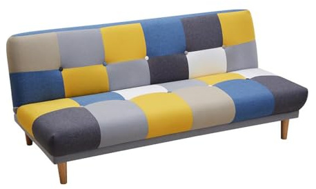 Vente-unique-Schlafsofa Klappsofa 3-Sitzer - Stoff - Patchwork Grau, Blau & Gelb - MARDAG