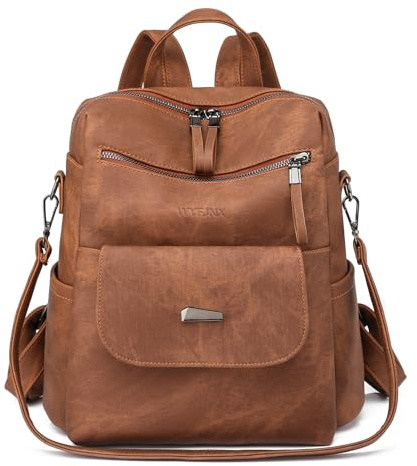 WYFJNX PU Leather Backpack Purse for Women Fashion Multipurpose Design Handbag Ladies Shoulder Bags Travel Backpack Brown