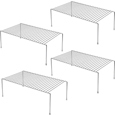 IPEGTOP Küche-Schrank-Organisator, Set von 4 großen (40 x 24 cm) rostfreien Edelstahl-Gitternregalen für Gewürze, Schränke, Arbeitsplatten und Utensilien (Chrom)
