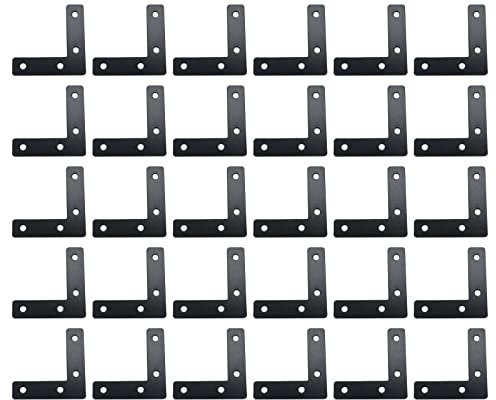 Dnyta 30 Pack Metal Corner Braces Angle Brackets Flat for Wood Heavy Duty with Screws, L Shaped Plate Black 2.4 Inch