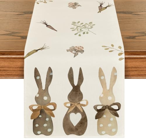 Artoid Mode Hasen Karotten Ostern Tischläufer, Saisonnal Frühling Waschbar Küche Esstisch Dekoration Drinnen Urlaub Party Dekor 40x100 cm