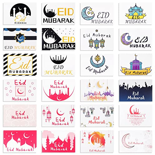 Faccito 24er Pack Eid Mubarak Karten mit Umschlägen und Ramadan Kareem Aufkleber Eid Grußkarte für Muslimische Feierlichkeiten