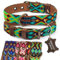 ALTEZAR Hundehalsband Leder - braunes Rindsleder Tribal Grün/Braun/Beiges durchgehend Bestickt - Handgemacht in Mexiko Lederhalsband Hund - Größe S - für kleine Hunde