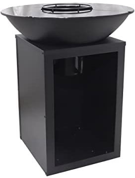 Vente-unique-Barbacoa plancha brasero a carbón y madera con compartimento 80 x 80 x 96 negro - IGNOS