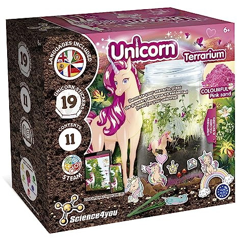 Science4you Ökosystem im Glas - Flaschengarten Komplettset für Kinder + Einhorn Deko für Kinder, Terrarium + 19 Einhorn Sticker, Spiel, Einhorn Geschenke für Mädchen und Jungen, Mittel