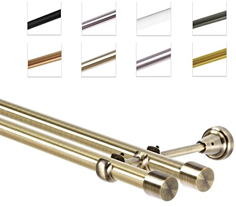MDEKOR Barra de cortina doble, 140 cm, oro antiguo, montada en el pared, 19 mm