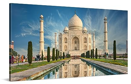 PICANOVA – Leinwandbild 100x50cm Indien Taj Mahal – Leinwanddruck – Wandbild Kunstdruck Auf 2cm Holz-Keilrahmen Für Schlaf- Und Wohnzimmer Wanddekoration – Bild auf Leinwand