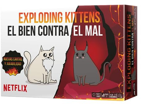 Exploding Kittens | Exploding Kittens El bien contra el mal | Juego de Cartas para Amantes de los Gatos y las Explosiones | A Partir de 7 Años | De 2 a 6 Jugadores | 15 Minutos por Partida | Español