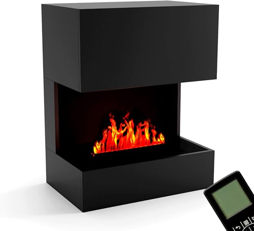 GLOW FIRE Camino elettrico a vapore acqueo KÄSTNER (camino a piedi) con realistiche fiamme LED 3D, effetto scoppiettante e telecomando, 70 x 89 x 45 cm, camino elettrico Opti-Myst 500, nero