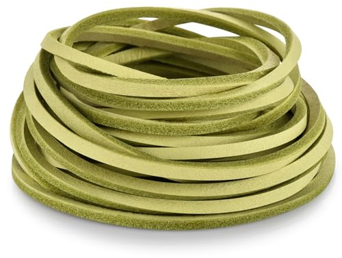 TeeLiy Cordón plano de cuero genuino de 3 mm, cuerda trenzada marrón para hacer joyas, encaje de zapatos de cuero, artes y manualidades (té verde, 3 mm, 5 yardas)