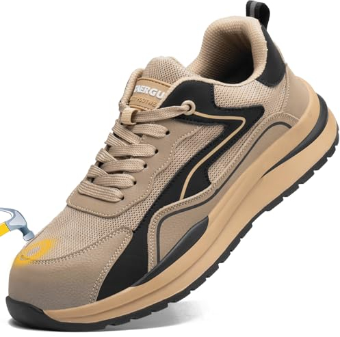 TAERGU S3 Sicherheitsschuhe Herren-S1 Arbeitsschuhe Leicht SBP Stahlkappenschuhe Safety Shoes Einstichresistent Industrieschuhe,Beige,EU44