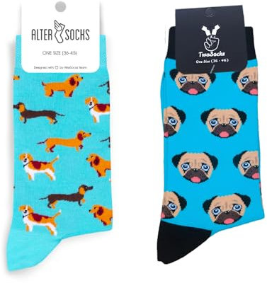 TwoSocks Weihnachtsmann Socken Herren & Damen lustige und witzige Strümpfe als Geschenk, Baumwolle, Einheitsgröße (Hunde Liebe)