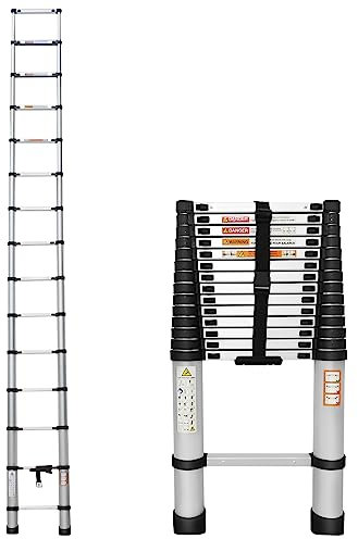 Telescopic Loft Ladder 4.4m/14.4ft Aluminum Lightweight Portable Extendable Extension Step Attic Ladder for Multipurpose, 150kg Capacity 131 Certificated