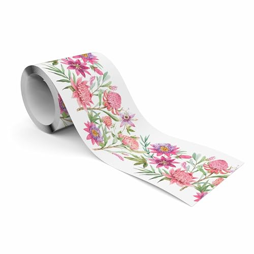 Muralo - Selbstklebende Bordüre - Tapetenbordüre Wandbördure - Dekorative Wandtatto für Wände, Möbel, Decken, Tapeten, Wandverkleidungen, Türen - Rosa Blumen - Br.10cm x Hö.300cm