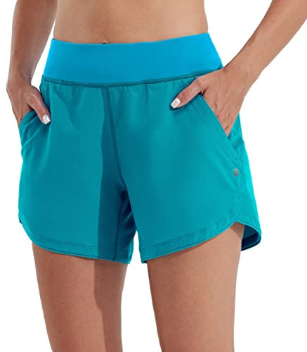 WILLIT Damen 5 Badeshorts Boardshorts UPF50+ Badehose High Waisted Schwimmshorts Badehose Schnell Trocknende UVA Schutz mit Liner Taschen Himmelblau Größe 38