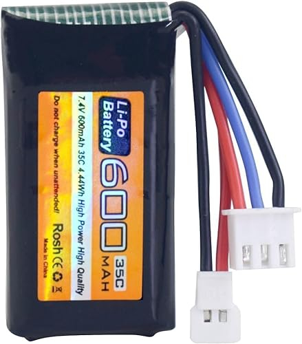 YUNIQUE GREEN-CLEAN-POWER - Batterie LiPo 7,4V 600mAh 35C 2S, Compatible FMS FCX24 RC | Haute Capacité, Taux de Décharge Élevé | Modélisme RC Adulte, Noir